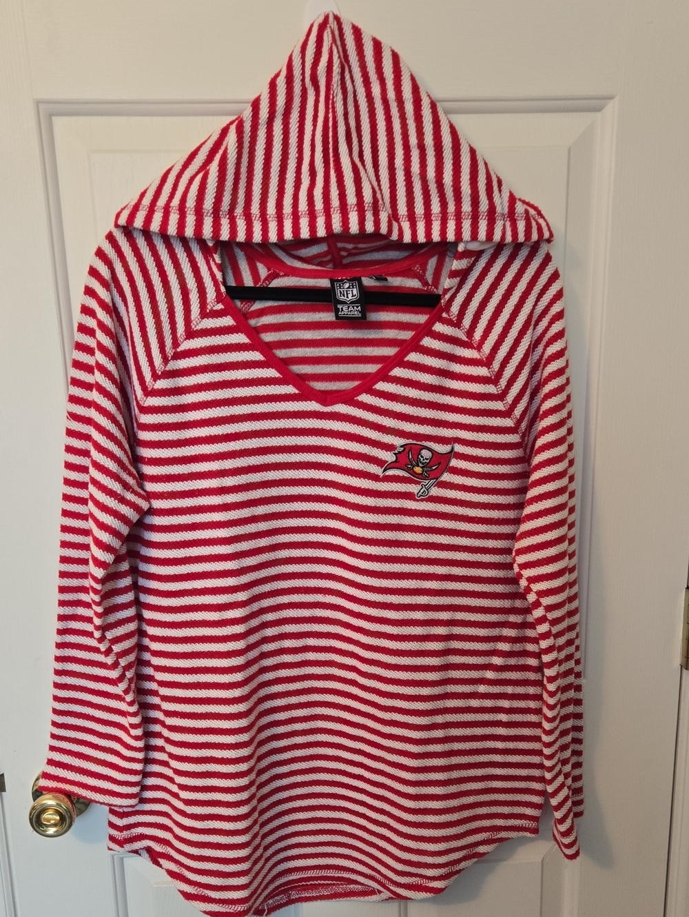 NFL Red & White Striped Hooded Pullover with Tampa Bay Buccaneers